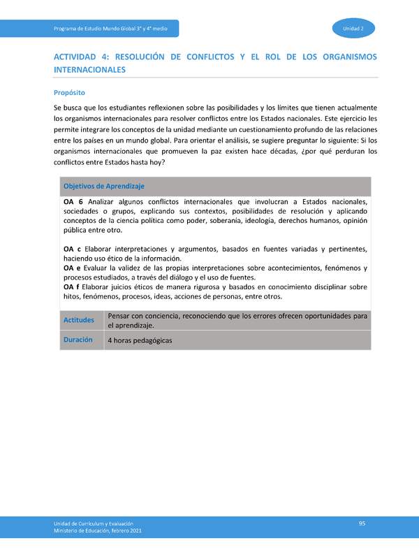 Actividad 4: Resolución de conflictos y el rol de los organismos internacionales