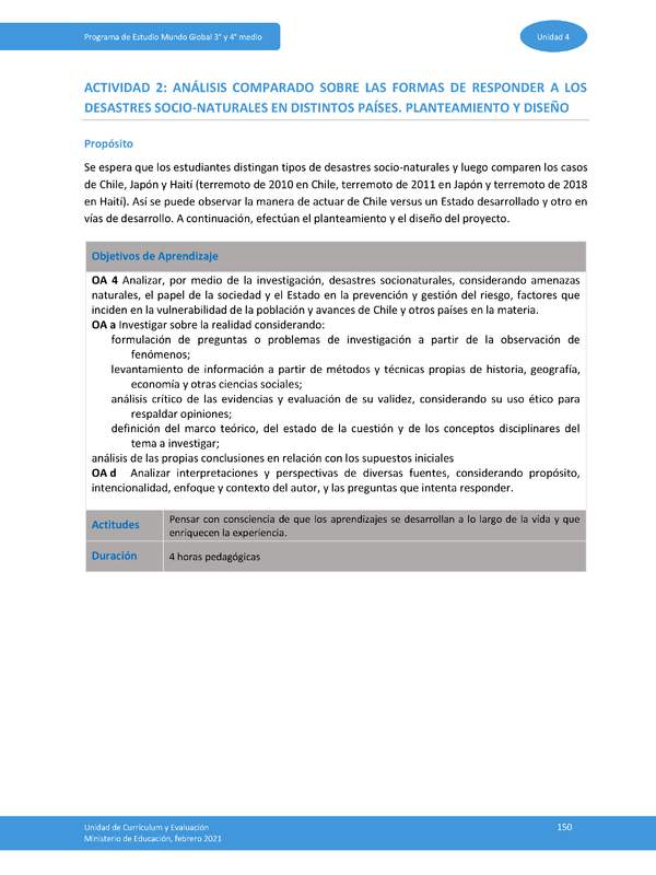 Actividad 2: Análisis comparado sobre las formas de responder a los desastres socionaturales en distintos países. Planteamiento y diseño