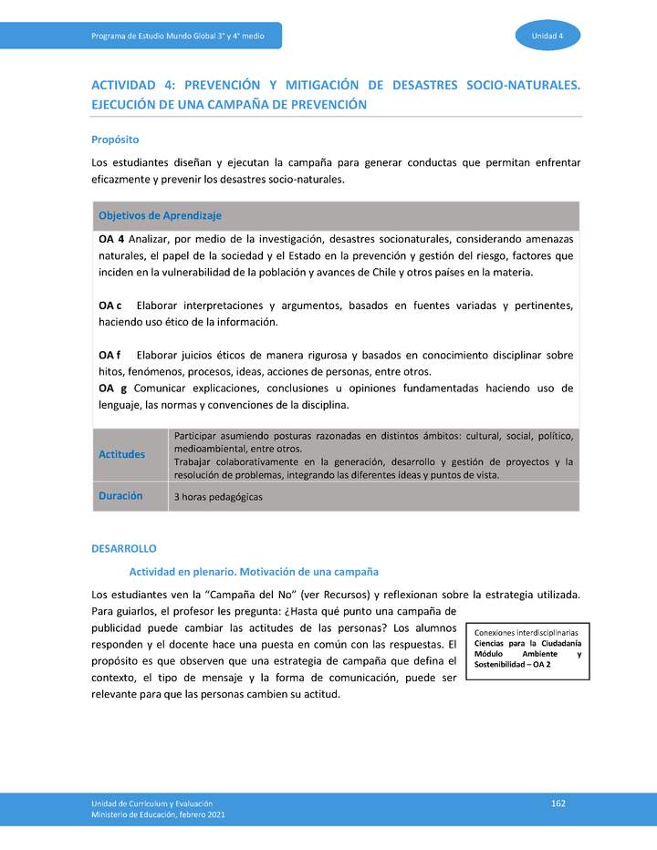 Actividad 4: Prevención y mitigación de desastres socionaturales. Ejecución de una campaña de prevención