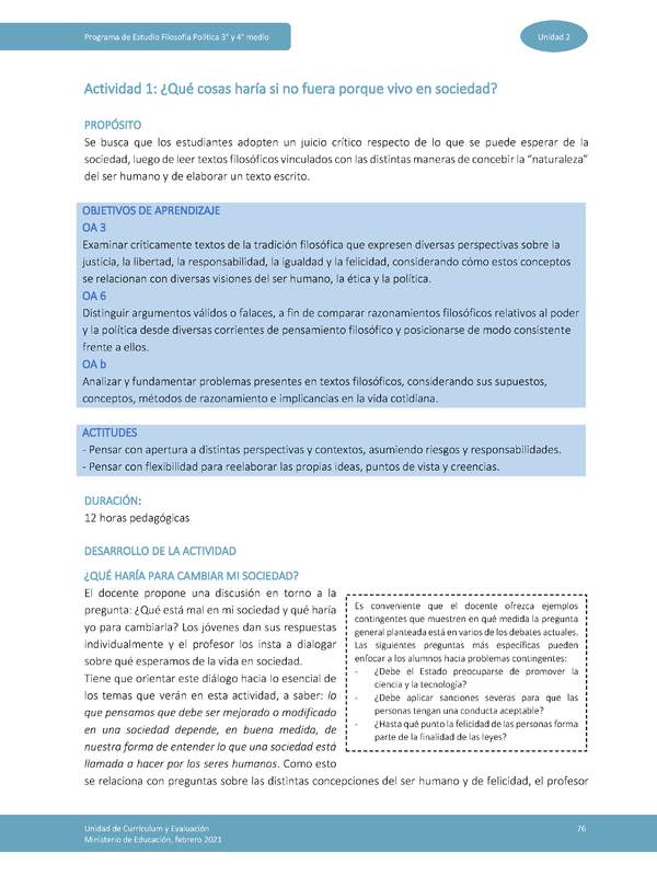 Actividad 1: ¿Qué cosas haría si no fuera porque vivo en sociedad?