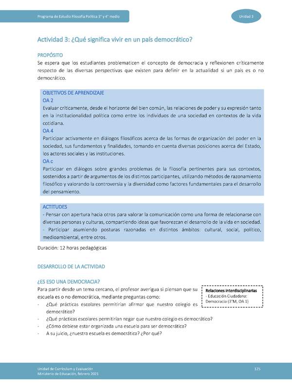 Actividad 3: ¿Qué significa vivir en un país democrático?