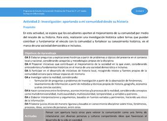 Actividad 2: Investigación: aportando a mi comunidad desde su historia