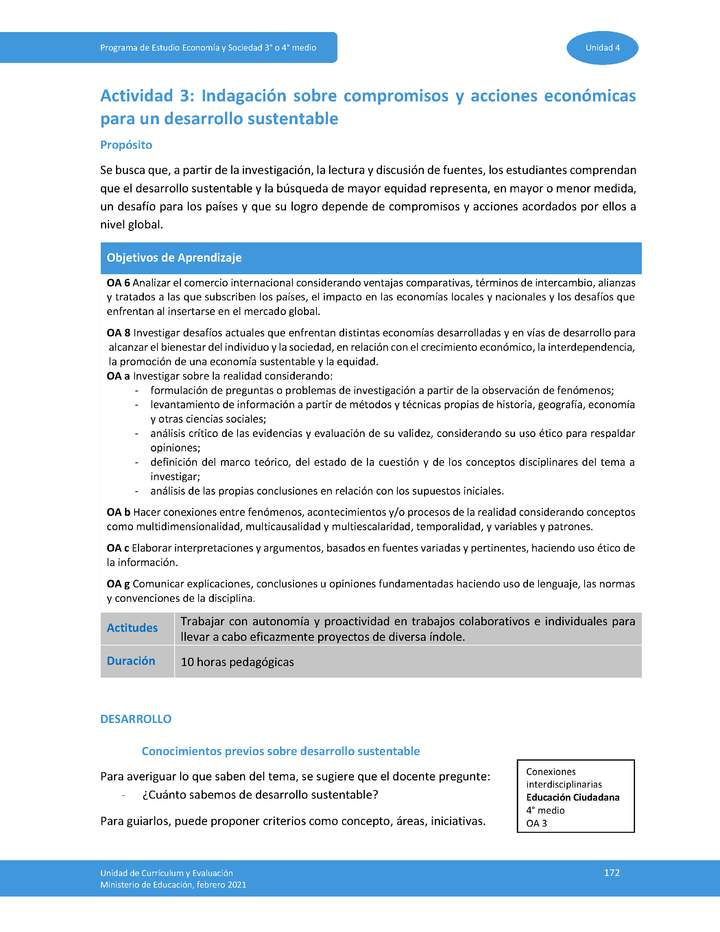 Actividad 3: Indagación sobre compromisos y acciones económicas para un desarrollo sustentable