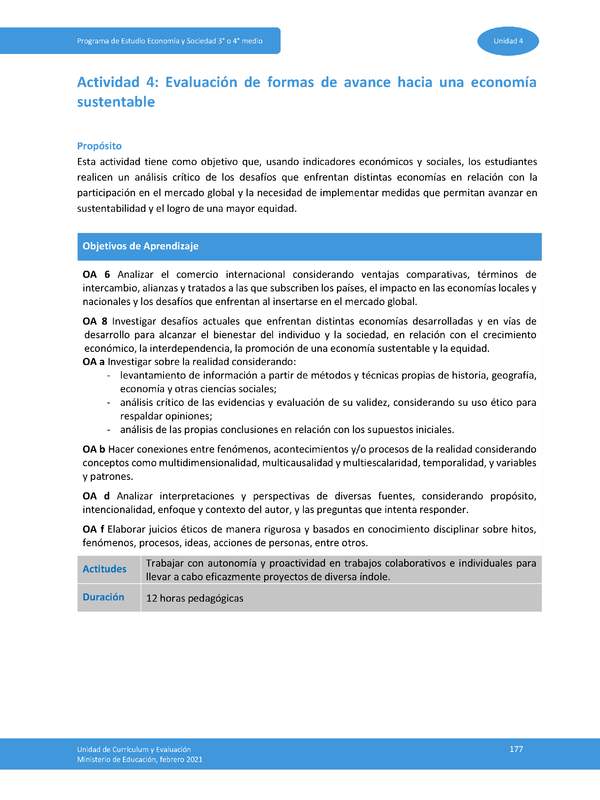 Actividad 4: Evaluación de formas de avance hacia una economía sustentable