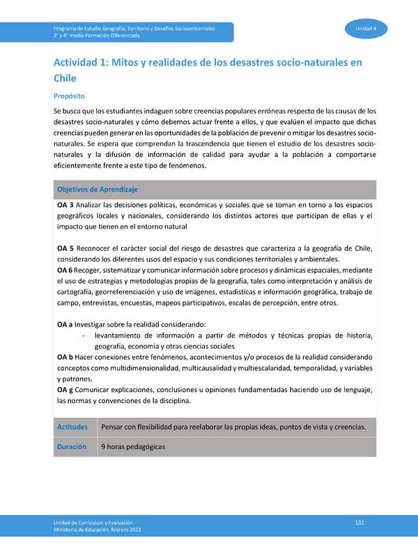 Actividad 1: Mitos y realidades de los desastres socionaturales en Chile