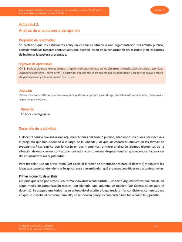 Actividad 2: Análisis de una columna de opinión