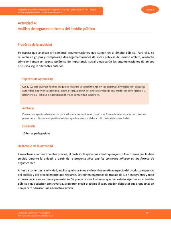 Actividad 4: Análisis de argumentaciones del ámbito público