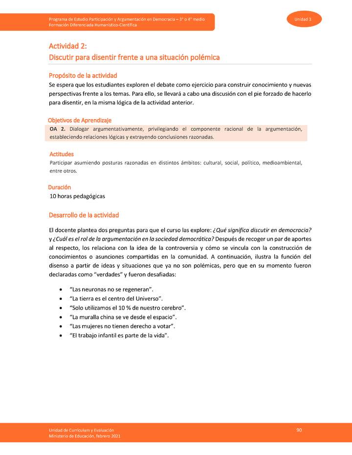 Actividad 2: Discutir para disentir frente a una situación polémica