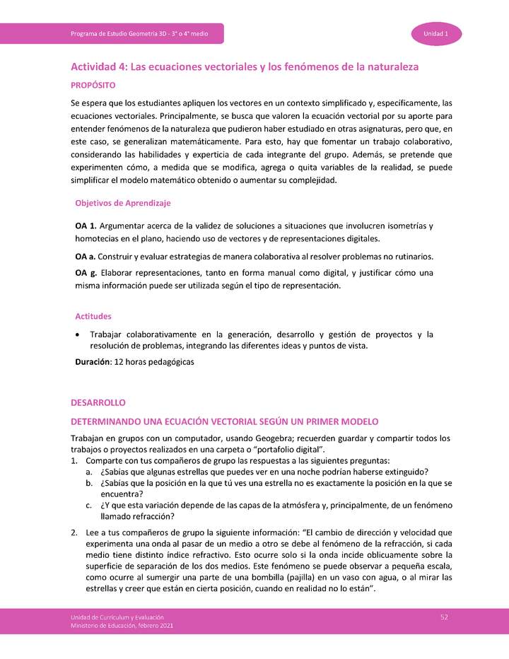 Actividad 4: Las ecuaciones vectoriales y los fenómenos de la naturaleza