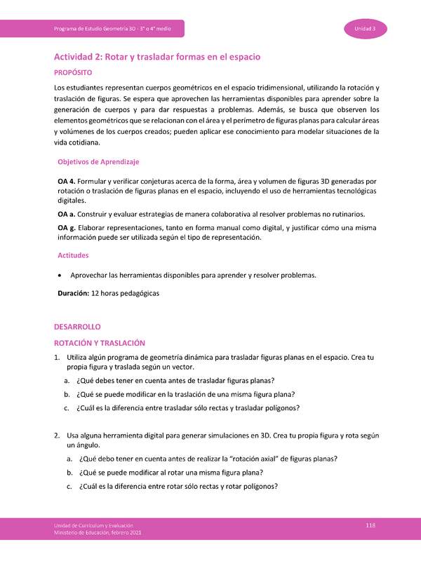 Actividad 2: Rotar y trasladar formas en el espacio