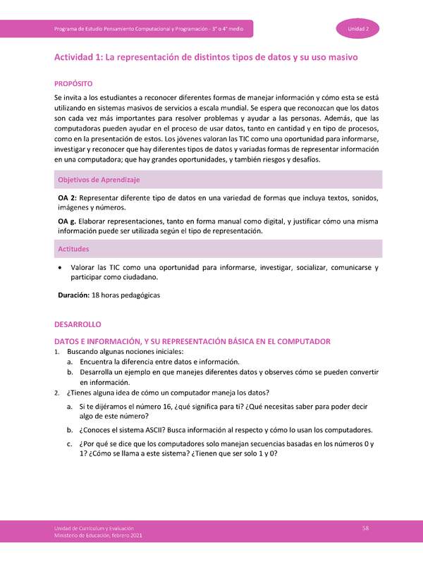 Actividad 1: La representación de distintos tipos de datos y su uso masivo