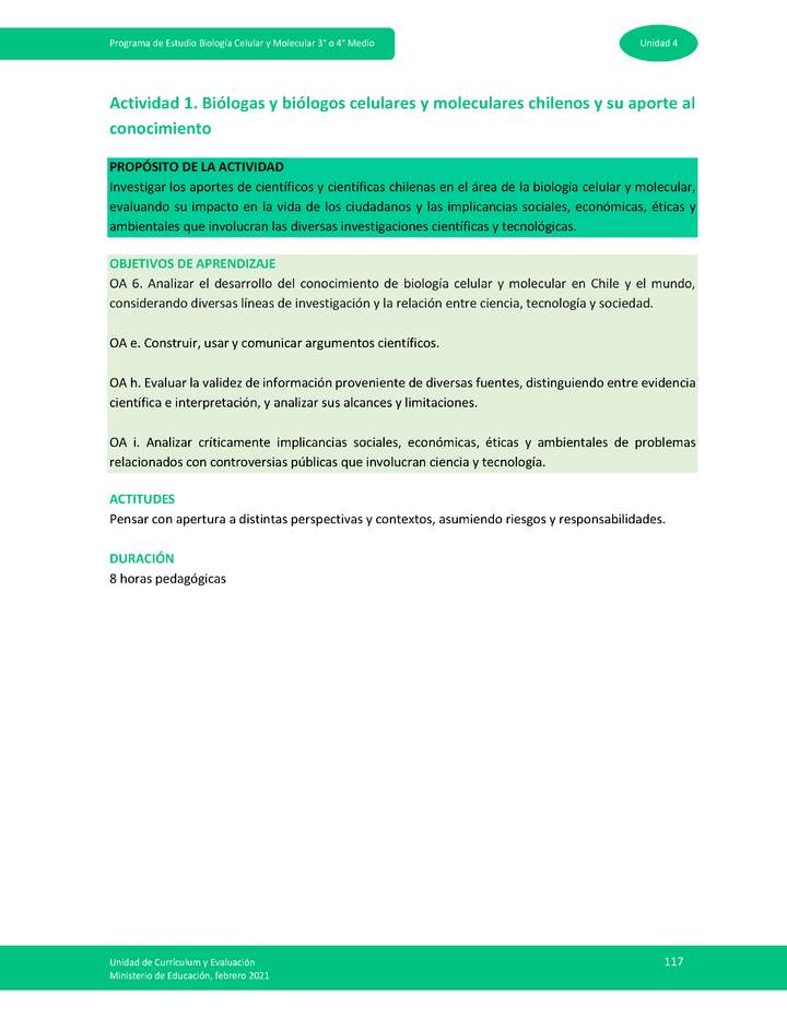 Actividad 1: Biólogas y biólogos celulares y moleculares chilenos y su aporte al conocimiento