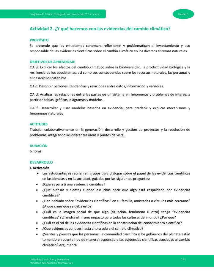 Actividad 2: ¿Y qué hacemos con las evidencias del cambio climático?