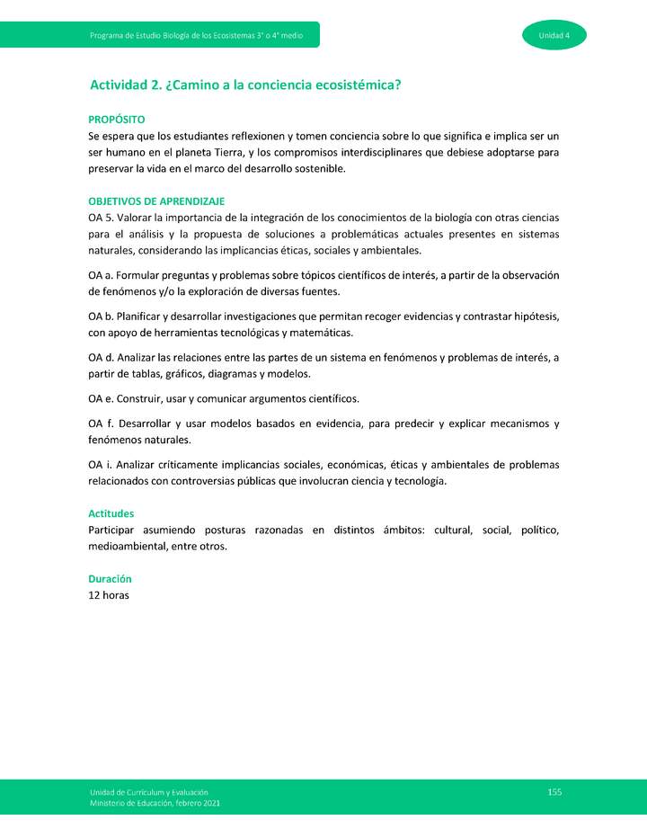 Actividad 2: ¿Camino a la conciencia ecosistémica?