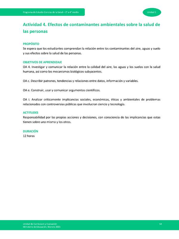 Actividad 4: Efectos de contaminantes ambientales sobre la salud de las personas.