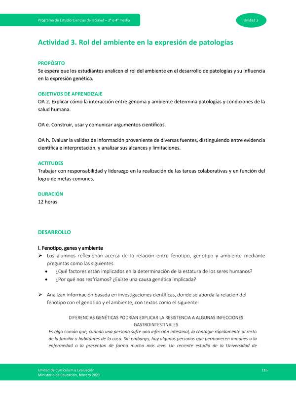 Actividad 3: Rol del ambiente en la expresión de patologías