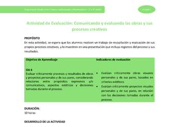 Actividad de evaluación: Comunicando y evaluando las obras y sus procesos creativos