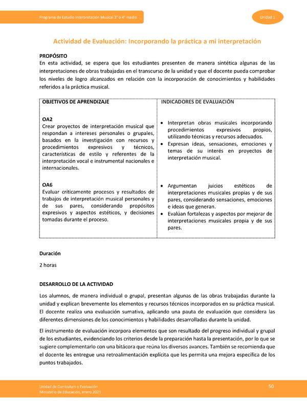 Actividad de evaluación: Incorporando la práctica a mi interpretación