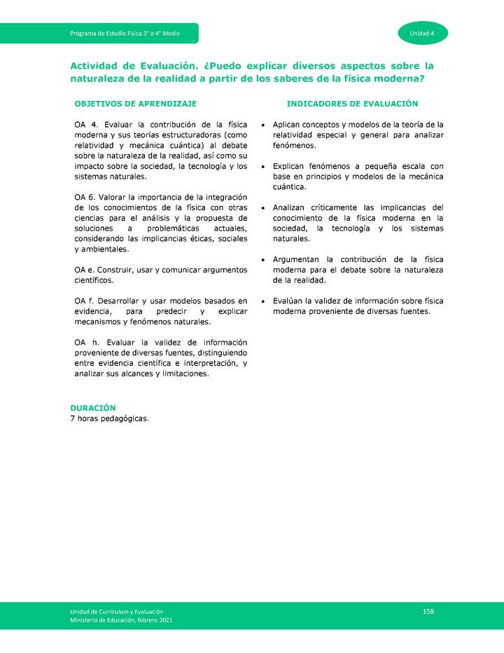 Actividad de evaluación: ¿Puedo explicar diversos aspectos sobre la naturaleza de la realidad a partir de los saberes de la física moderna?