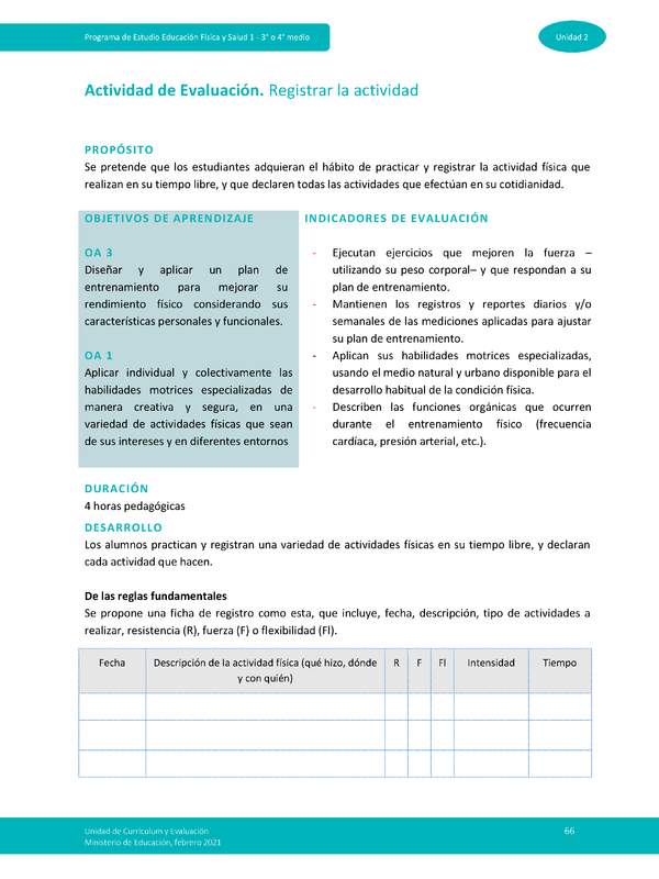 Actividad de evaluación Unidad 2: Registrar la actividad