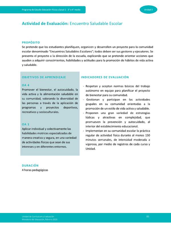 Actividad de Evaluación Unidad 3: Encuentro saludable escolar