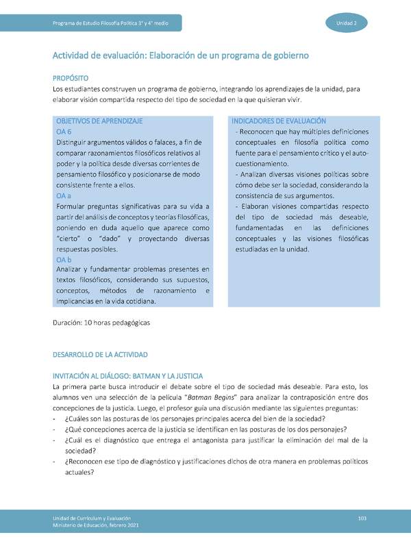 Actividad de evaluación: Elaboración de un programa de gobierno