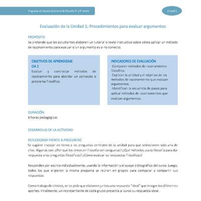 Actividad de evaluación: Procedimientos para evaluar argumentos