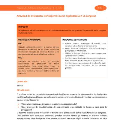 Actividad de evaluación: Participemos como expositores en un Congreso