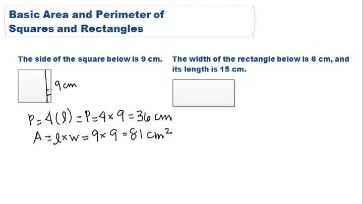 Área básica y perímetro de cuadrados y rectángulos - Ejemplo 1