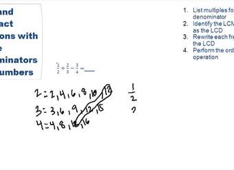 Sumar y restar fracciones con denominadores distintos usando LCM - Ejemplo 6