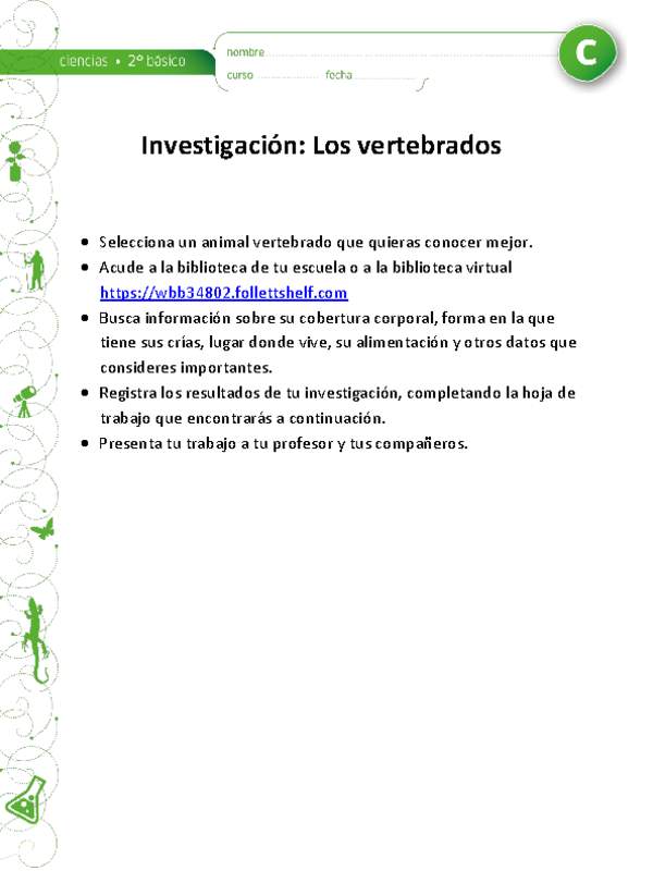 Investigación: Los vertebrados