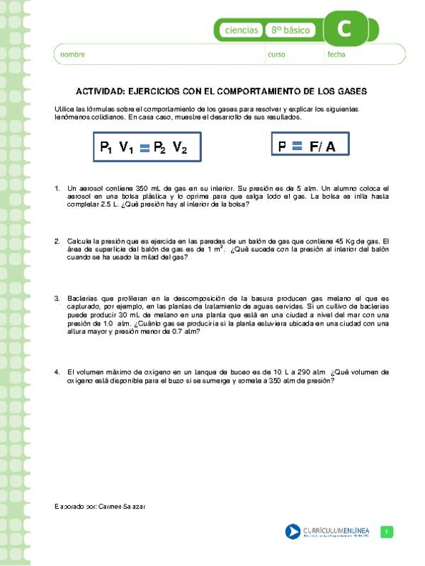 Ejercicios con el comportamiento de los gases