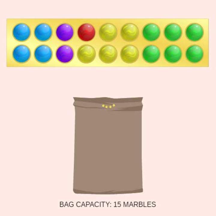 Matemática mental para ecuaciones de suma y resta: colector de bolsas de mármol Matemática mental para ecuaciones de suma y resta: colector de bolsas de mármol