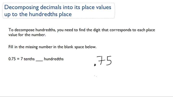Descomponer decimales en valores de lugar hasta centésimas Descomponer decimales en valores de lugar hasta centésimas