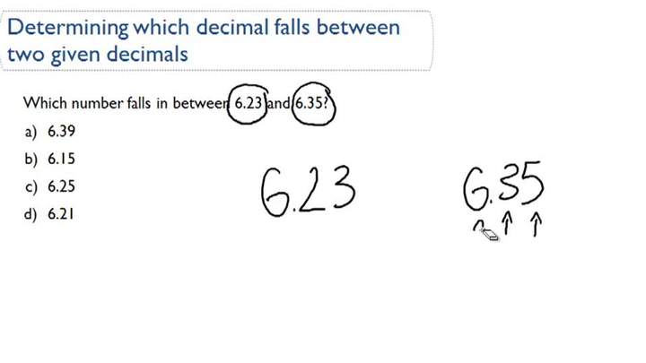 Determinar qué decimal cae entre dos decimales dados Determinar qué decimal cae entre dos decimales dados