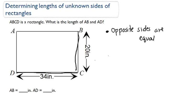Determinación de longitudes de lados desconocidos de rectángulos Determinación de longitudes de lados desconocidos de rectángulos