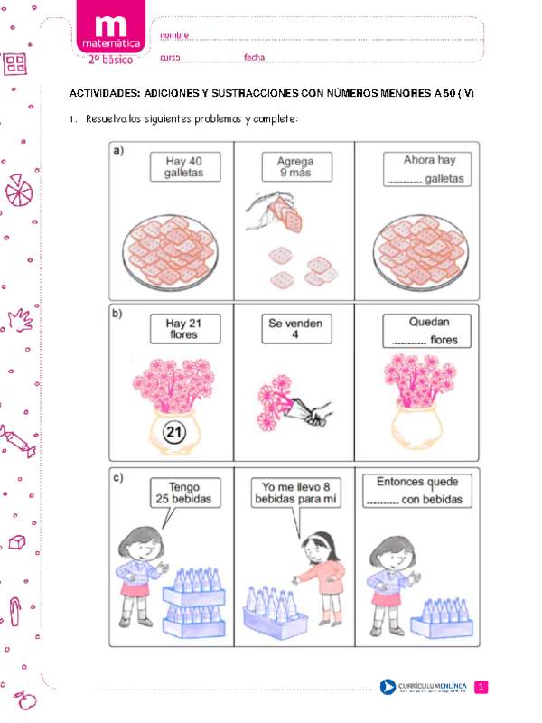 Adiciones y sustracciones con números menores a 50 (IV)