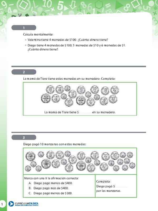 Resolución de problemas que involucra contar o usar dinero 3