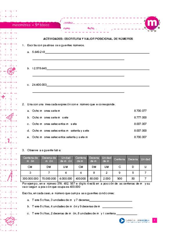 Escritura y valor posicional de números