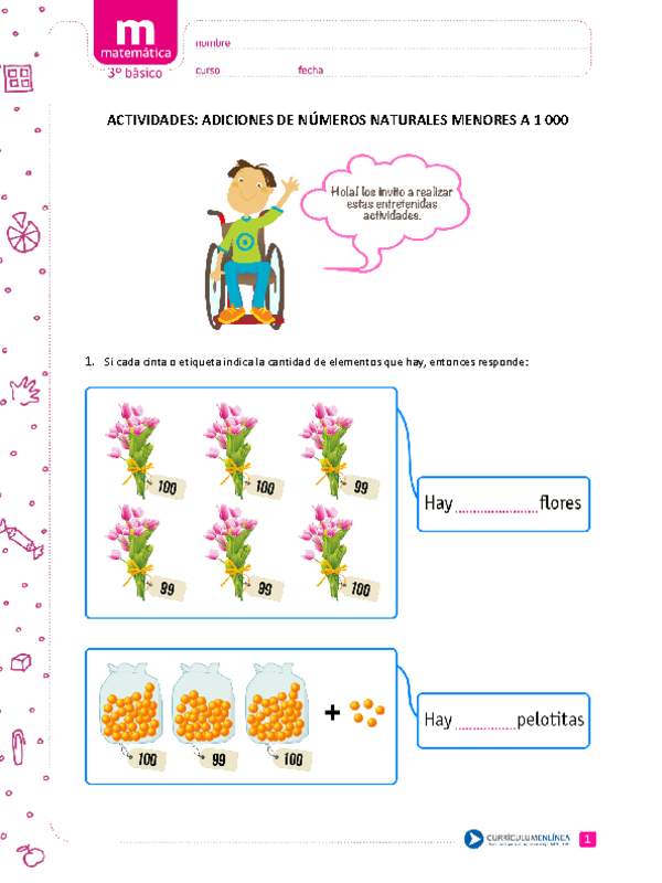 Adiciones de números naturales menores a 1000