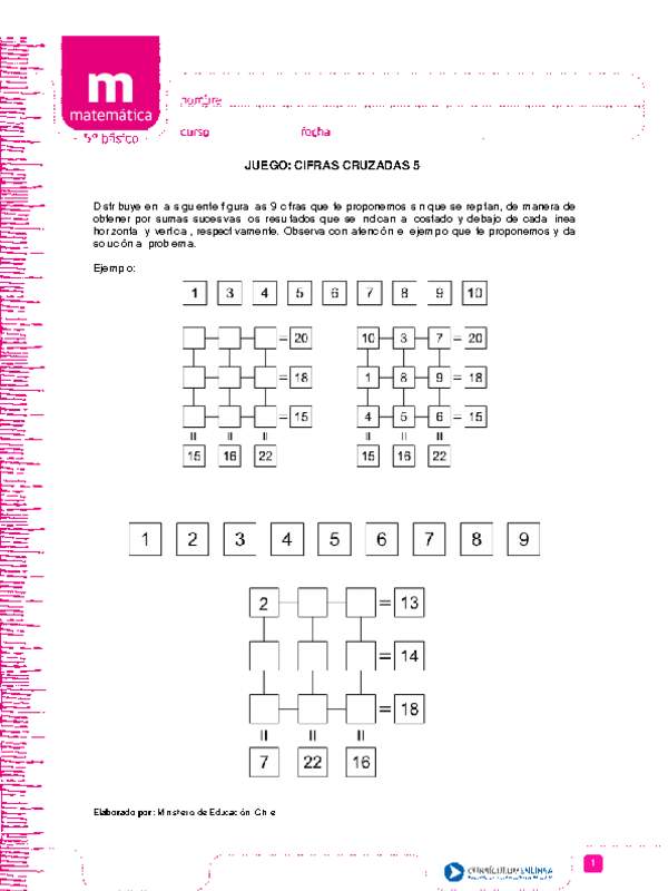 Juego: cifras cruzadas 5