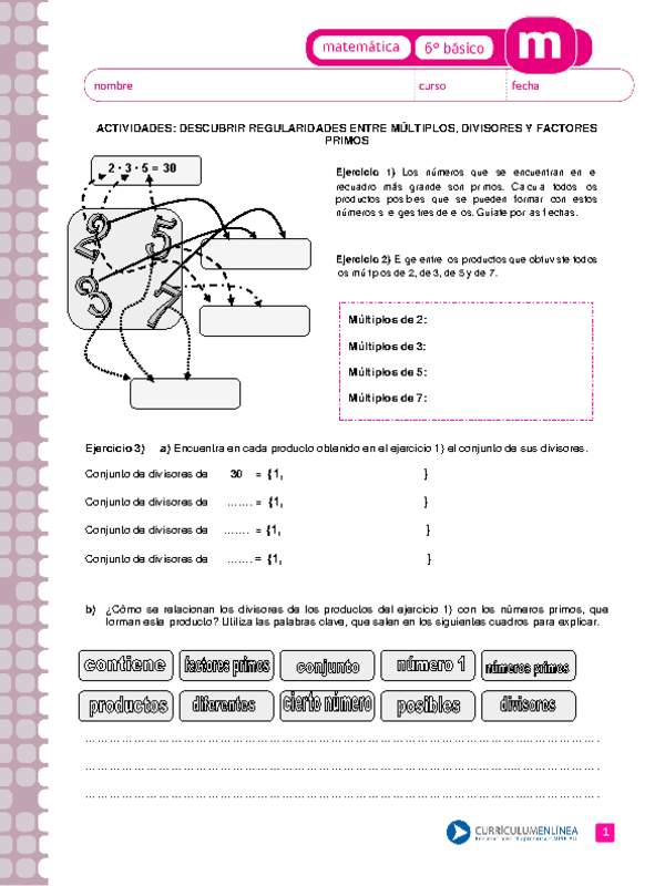 Descubrir regularidades entre multiplos, divisores y factores primos