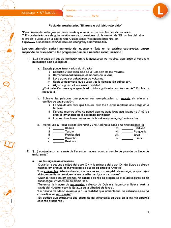 Vocabulario El hombre del labio retorcido