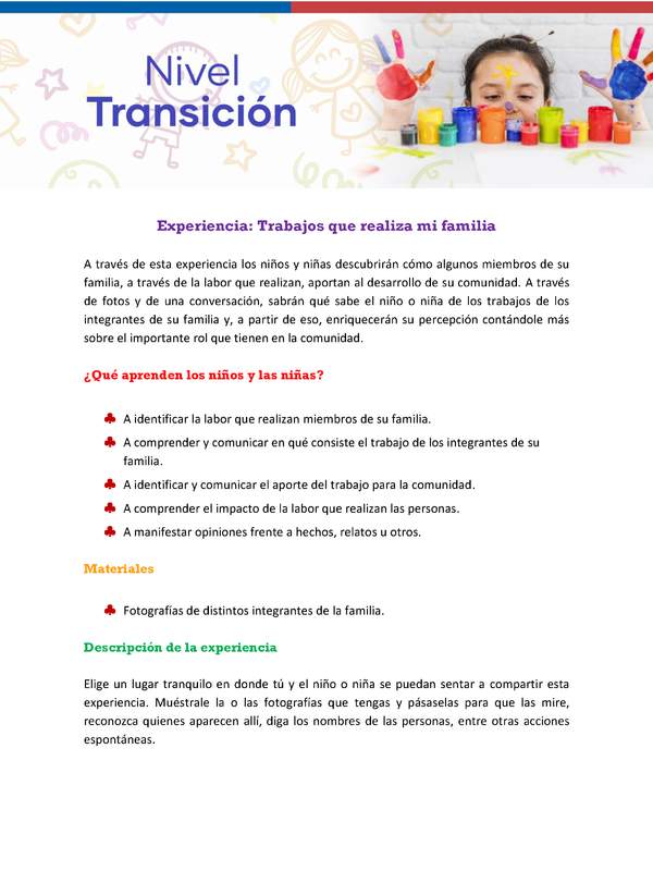 Experiencia Educativa: Trabajos que realiza mi familia