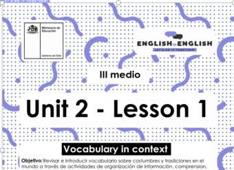 Actividades: 3° Medio Unidad 2 - Lesson 1