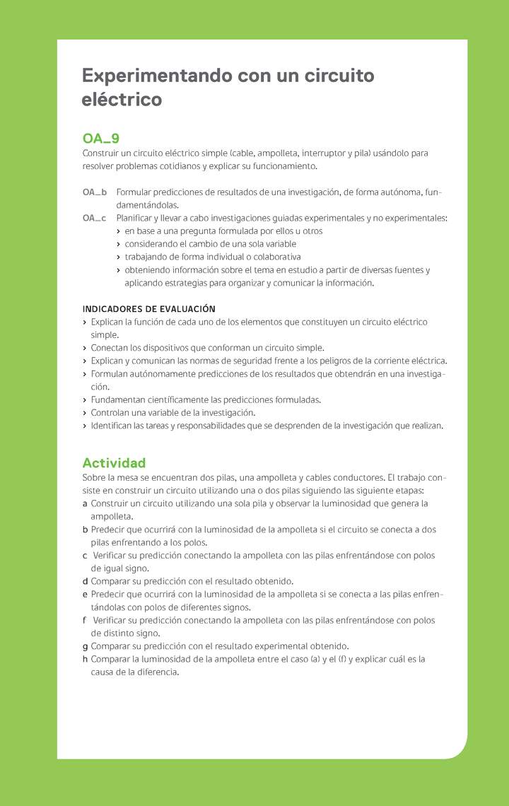 Ejemplo Evaluación Programas - OA09 - Experimentando con un circuito eléctrico