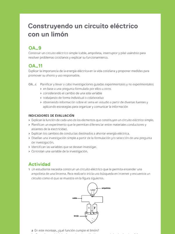 Ejemplo Evaluación Programas - OA09 - OA11 - Construyendo un circuito eléctrico con un limón