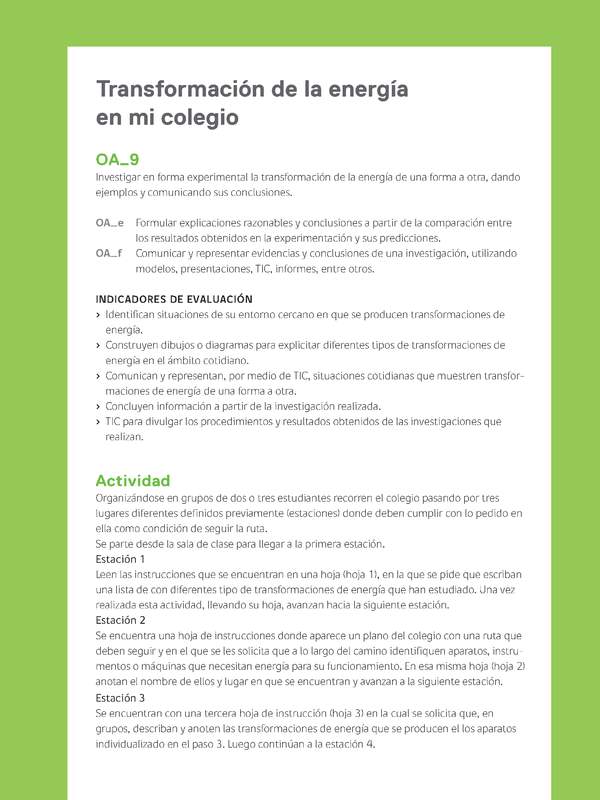 Ejemplo Evaluación Programas - OA09 - Transformación de la energía en mi colegio