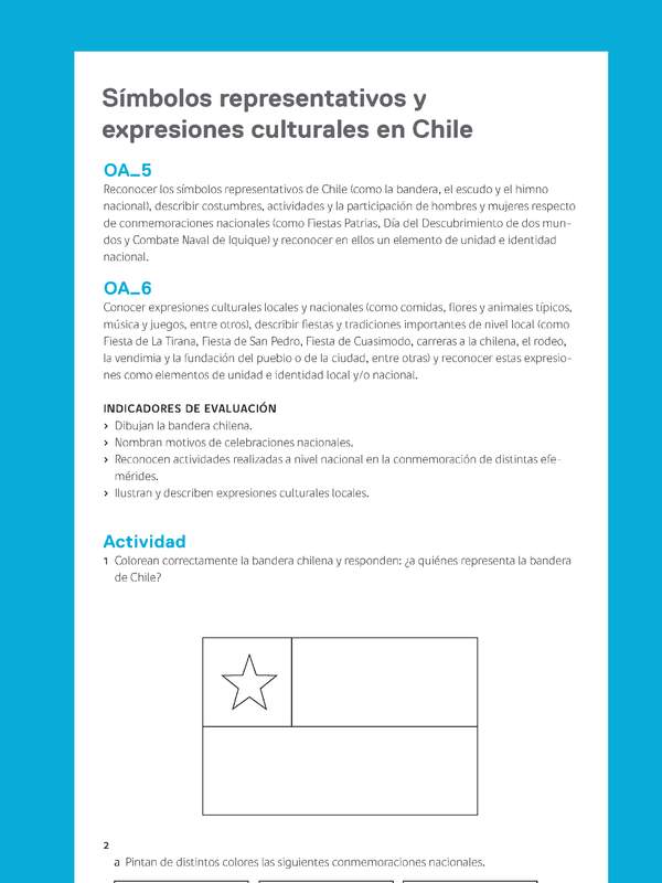 Ejemplo Evaluación Programas - OA05 - OA06 - Símbolos representativos y expresiones culturales en Chile