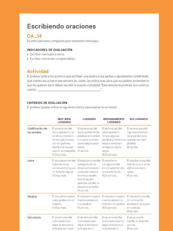 Ejemplo Evaluación Programas - OA14 - Escribiendo oraciones